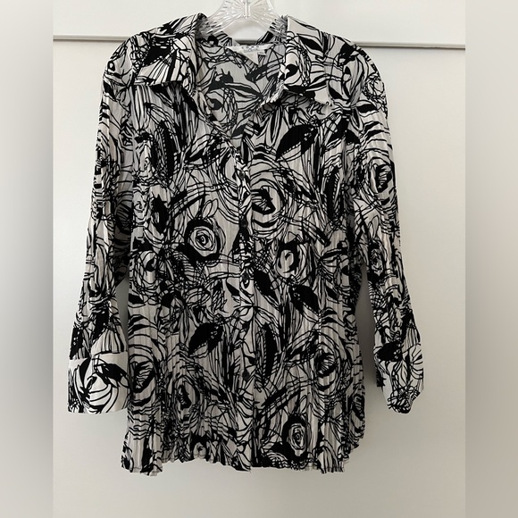 Como by Fred David Black White Abstract Floral Blouse Size XL - Picture 3 of 12